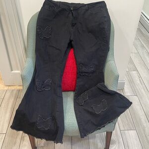 Black Jeans with Butterfly Patches